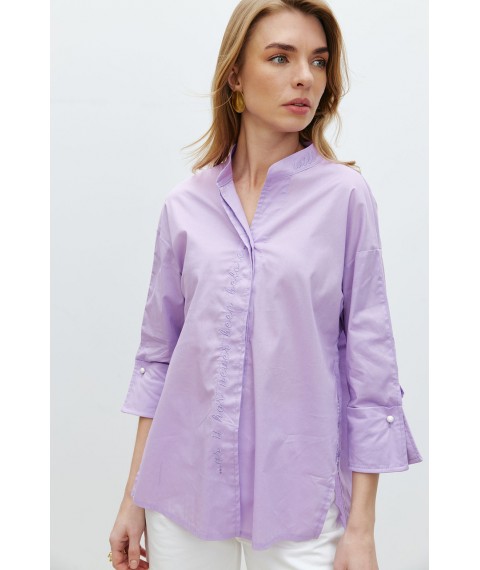 Женская рубашка с принтом из хлопка в сиреневом цвете Modna KAZKA  MKRM4130-2