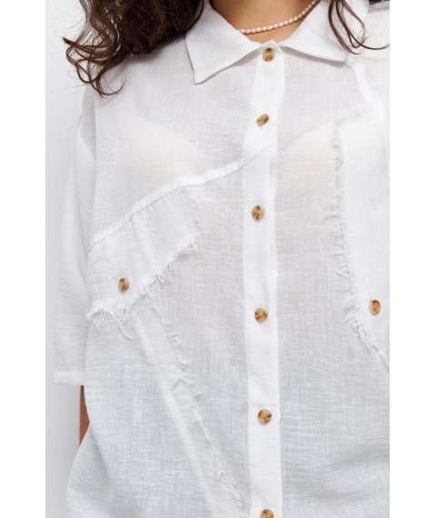 Женская рубашка с асимметричными краями белого цвета Modna KAZKA MKRM4123-1
