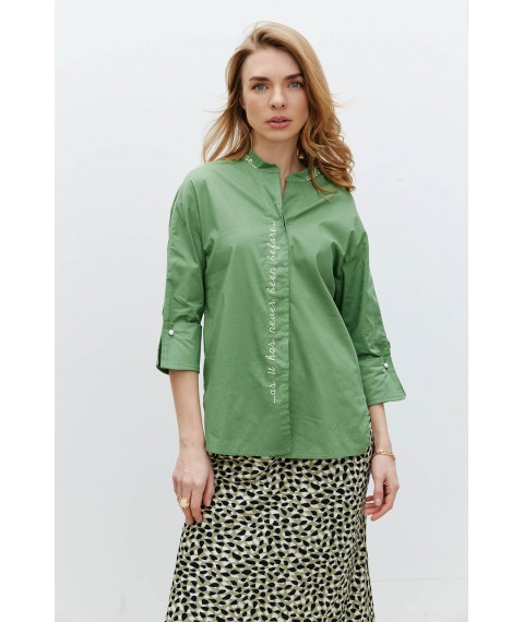Женская рубашка с принтом из хлопка в зелёном цвете Modna KAZKA  MKRM4130-1 44