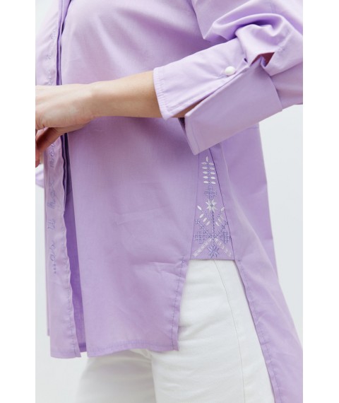 Женская рубашка с принтом из хлопка в сиреневом цвете Modna KAZKA  MKRM4130-2 46