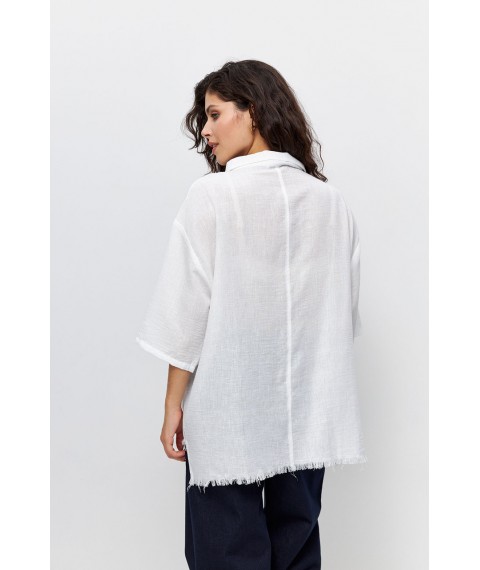 Женская рубашка с асимметричными краями белого цвета Modna KAZKA MKRM4123-1 46-48