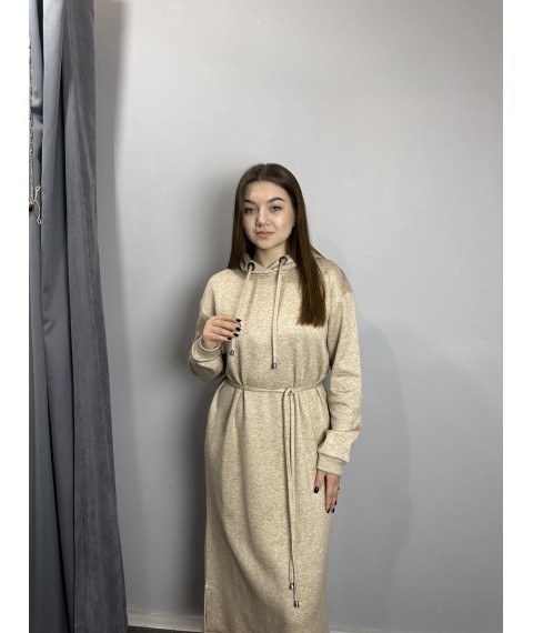 Женское ангоровое платье бежевого цвета макси MKJL64003-1 44