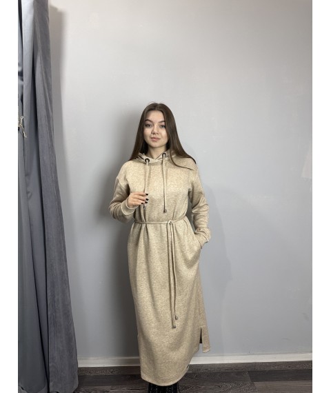 Женское ангоровое платье бежевого цвета макси MKJL64003-1 48