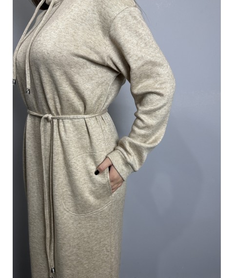 Женское ангоровое платье бежевого цвета макси MKJL64003-1 50