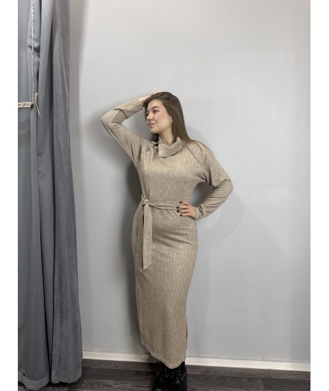 Женское трикотажное платье бежевое макси Modna KAZKA MKJL749003-1 42