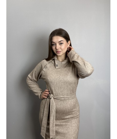 Женское трикотажное платье бежевое макси Modna KAZKA MKJL749003-1 42