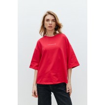 Женская базовая футболка с вышитой надписью красная Modna KAZKA MKRM4180-3 44-46