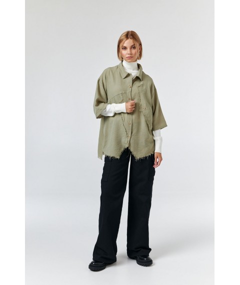 Женская рубашка с асимметричными краями цвета хакі Modna KAZKA MKRM4123-2 42-44