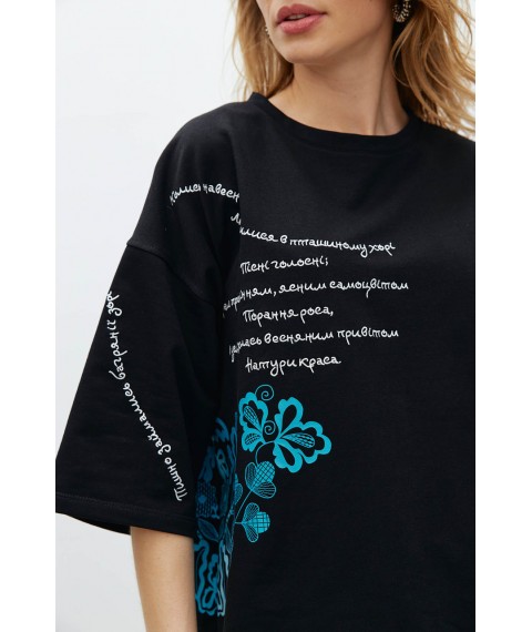 Женская базовая футболка с вышитой надписью чорна Modna KAZKA MKRM4090-1 40-42