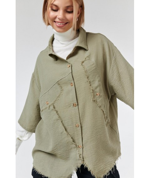 Женская рубашка с асимметричными краями цвета хакі Modna KAZKA MKRM4123-2 42-44