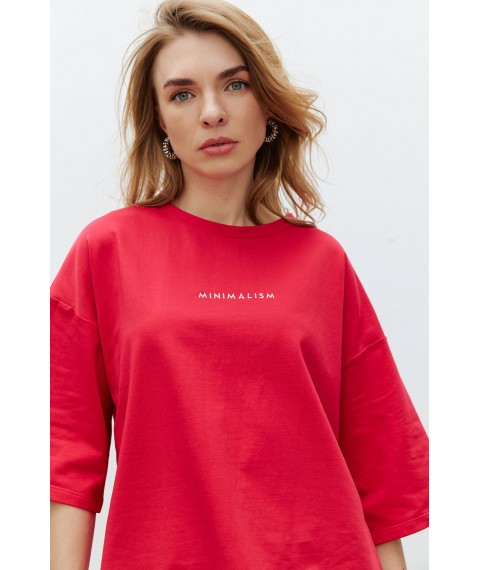 Женская базовая футболка с вышитой надписью красная Modna KAZKA MKRM4180-3 40-42