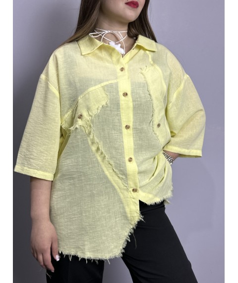 Женская рубашка с асимметричными краями жёлтого цвета Modna KAZKA MKRM4123-2