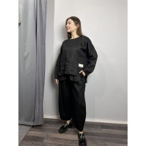 Блуза женская оверсайс чёрная лён Modna KAZKA MKKC9025-1