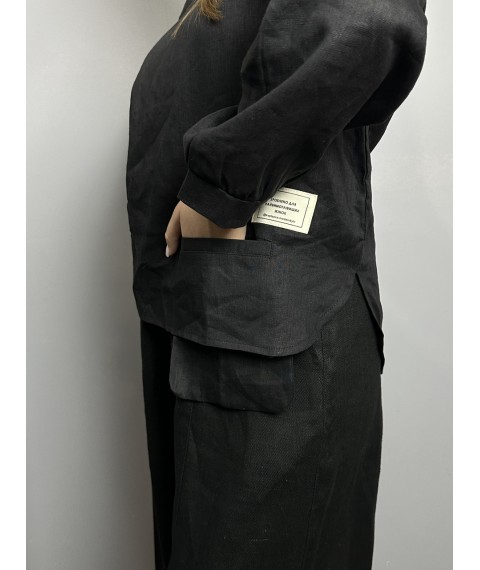Блуза женская оверсайс чёрная лён Modna KAZKA MKKC9025-1