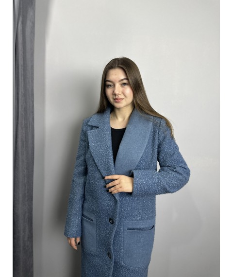 Пальто женское голубое дизайнерское длинное шерстяное однобортное Modna KAZKA MKSH2185-1 42