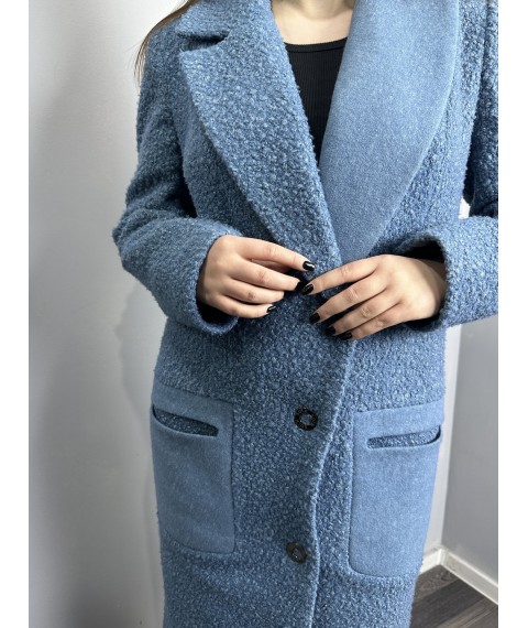 Пальто женское голубое дизайнерское длинное шерстяное однобортное Modna KAZKA MKSH2185-1 46