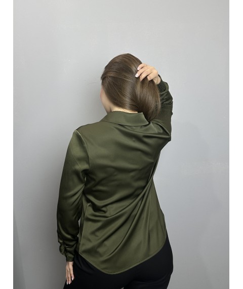 Блуза женская дизайнерская хаки на пуговицах Modna KAZKA MKJL30779