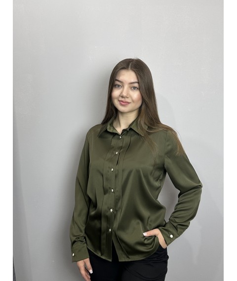 Блуза женская дизайнерская хаки на пуговицах Modna KAZKA MKJL30779