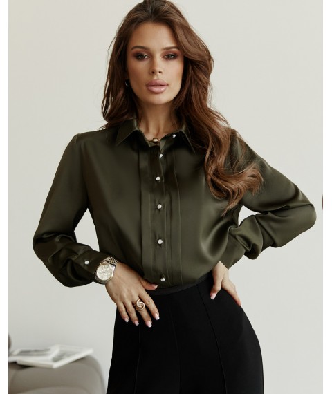 Блуза женская дизайнерская хаки на пуговицах Modna KAZKA MKJL30779 42
