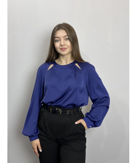Блуза женская дизайнерская синяя на пуговицах однотонная Modna KAZKA MKJL30702