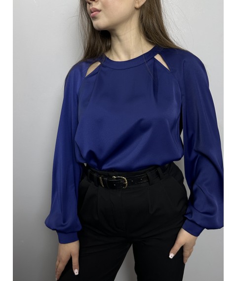 Блуза женская дизайнерская синяя на пуговицах однотонная Modna KAZKA MKJL30702 44