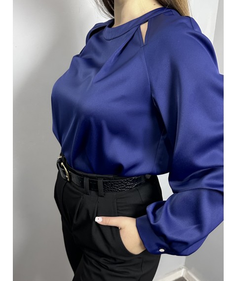 Блуза женская дизайнерская синяя на пуговицах однотонная Modna KAZKA MKJL30702 46