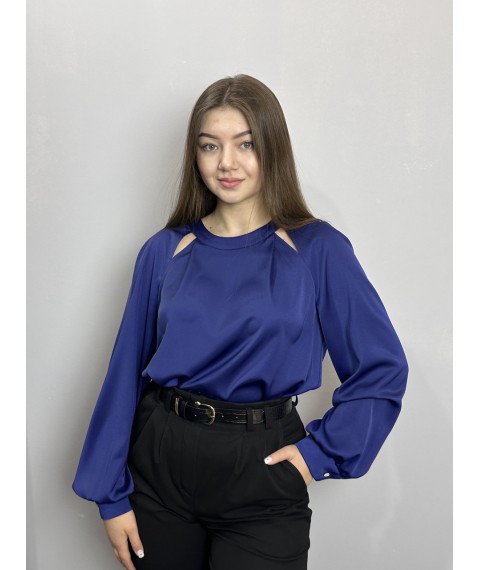 Блуза женская дизайнерская синяя на пуговицах однотонная Modna KAZKA MKJL30702 48