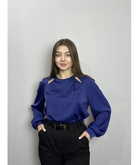 Блуза женская дизайнерская синяя на пуговицах однотонная Modna KAZKA MKJL30702 48