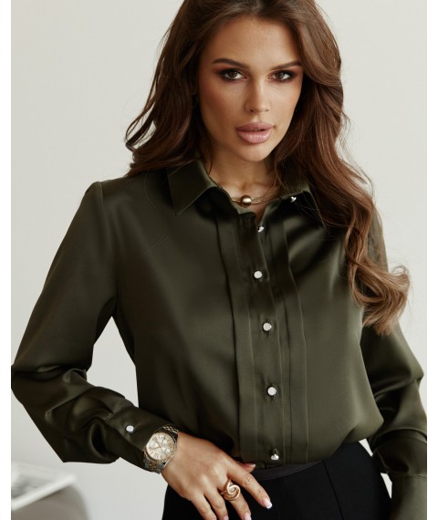 Блуза женская дизайнерская хаки на пуговицах Modna KAZKA MKJL30779 52