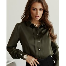 Блуза женская дизайнерская хаки на пуговицах Modna KAZKA MKJL30779 54