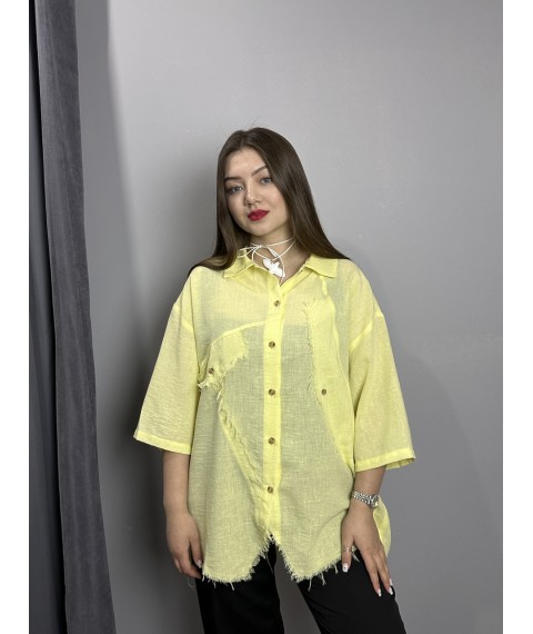 Женская рубашка с асимметричными краями жёлтого цвета Modna KAZKA MKRM4123-2 42-44