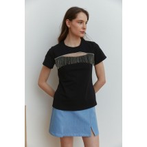 Женская футболка коттоновая чёрная Modna KAZKA MKAZ6632-1 42