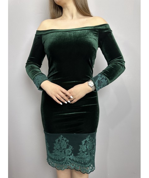 Платье женское дизайнерское зелёное бархтное вечернее мини короткое до колен Modna KAZKA MKENP0923 42