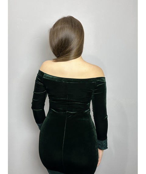 Платье женское дизайнерское зелёное бархтное вечернее мини короткое до колен Modna KAZKA MKENP0923 42