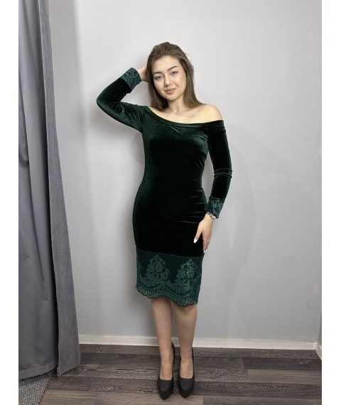 Платье женское дизайнерское зелёное бархтное вечернее мини короткое до колен Modna KAZKA MKENG0923-3