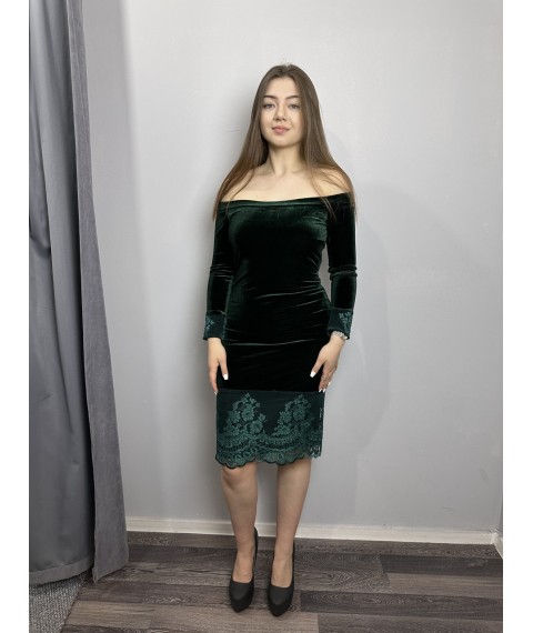 Платье женское дизайнерское зелёное бархтное вечернее мини короткое до колен Modna KAZKA MKENP0923
