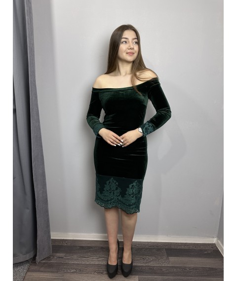 Платье женское дизайнерское зелёное бархтное вечернее мини короткое до колен Modna KAZKA MKENG0923-3