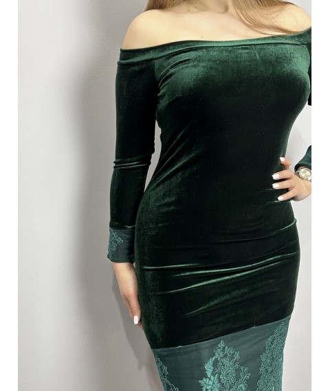 Платье женское дизайнерское зелёное бархтное вечернее мини короткое до колен Modna KAZKA MKENP0923 44
