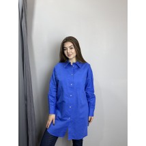 Рубашка женская синяя базовая лён с пуговицами Modna KAZKA MKKC6017-1 onesize