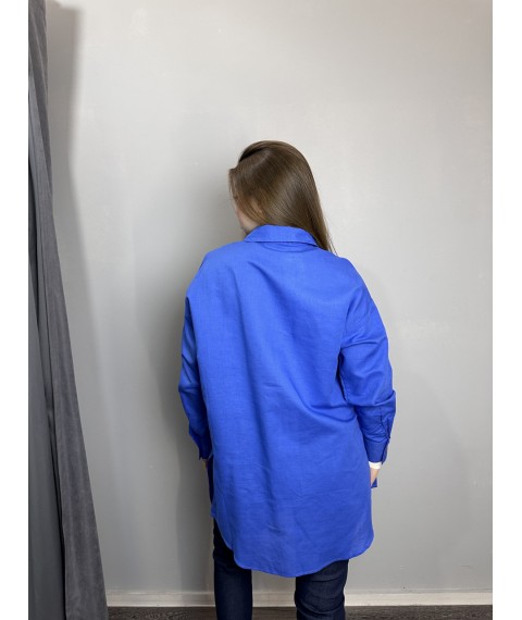 Рубашка женская синяя базовая лён с пуговицами Modna KAZKA MKKC6017-1 onesize