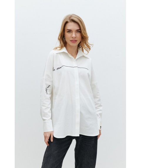 Женская рубашка с вышитой надписью в молочном цвете Modna KAZKA MKRM4171-1 46