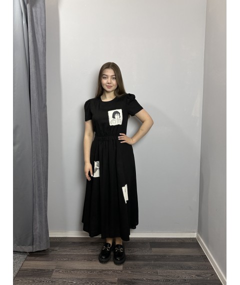 Женское летнее платье из льна чёрное Modna KAZKA MKKC6021-1 44