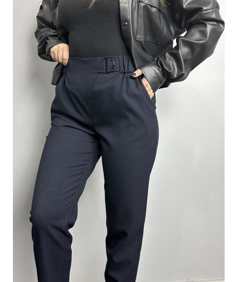 Женские классические брюки зауженные к низу синие в полоску  MKJL1131102-1 50