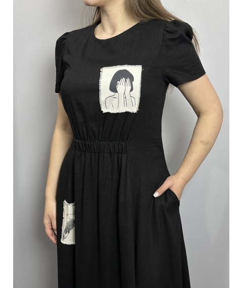 Женское летнее платье из льна чёрное Modna KAZKA MKKC6021-1 42