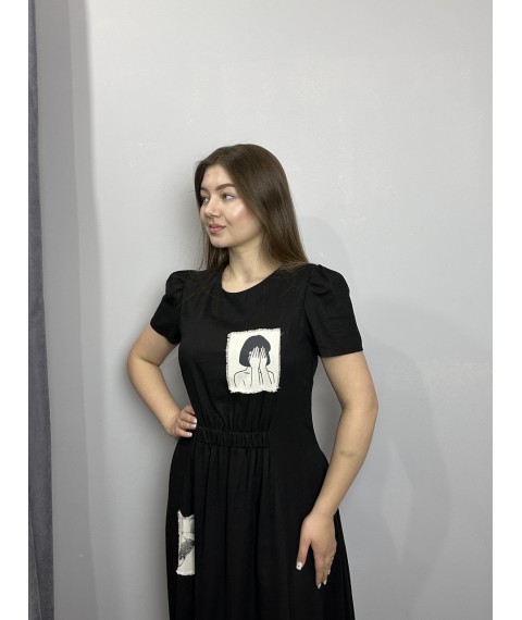 Женское летнее платье из льна чёрное Modna KAZKA MKKC6021-1 46