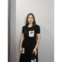 Женское летнее платье из льна чёрное Modna KAZKA MKKC6021-1 48