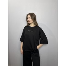 Женская базовая футболка с вышитой надписью черная Modna KAZKA MKRM4173-1 48-50