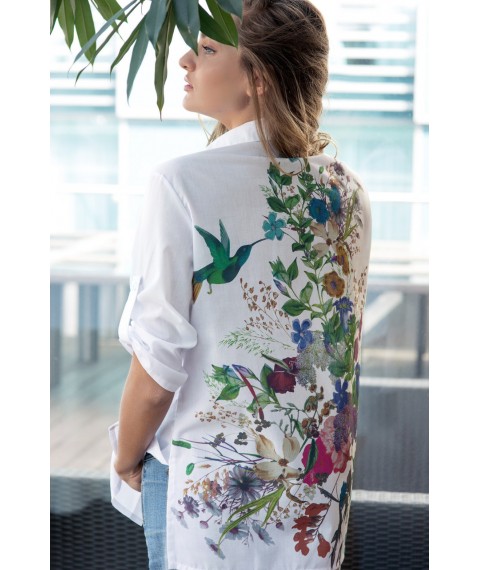Женская рубашка с принтом из хлопка в белом цвете Modna KAZKA 1268-1 48