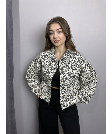 Женская куртка молочная джинсовая короткая Modna KAZKA MKKC9029-1 40-42
