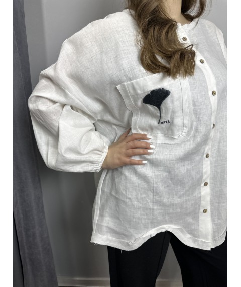 Рубашка женская белая дизайнерская льняная на длинный рукав Modna KAZKA MKKC9027-1 42-44